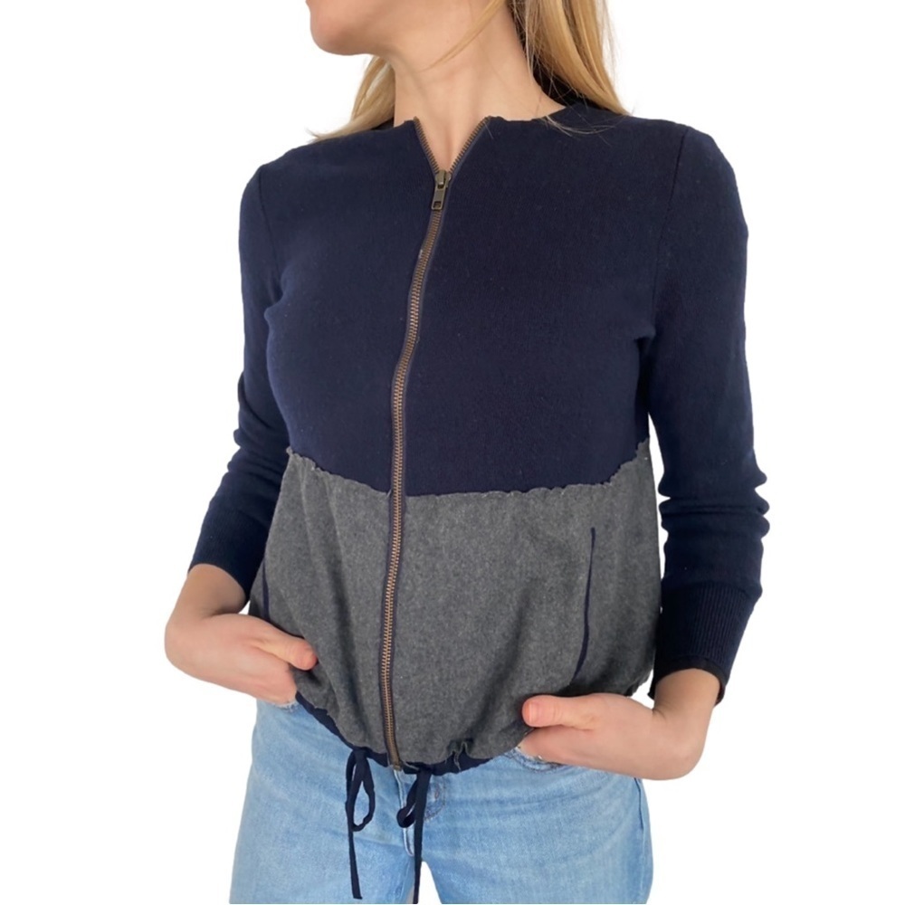 J. Crew Women’s 2-tone Blue Gray Merino Wool Full Zip Color Block Cardigan - XS​